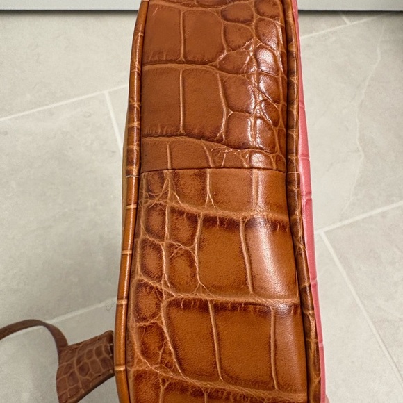 J. Crew Mini Leather Signet Camera Bag in Pink Yellow Brown Embossed Croc - Picture 11 of 16